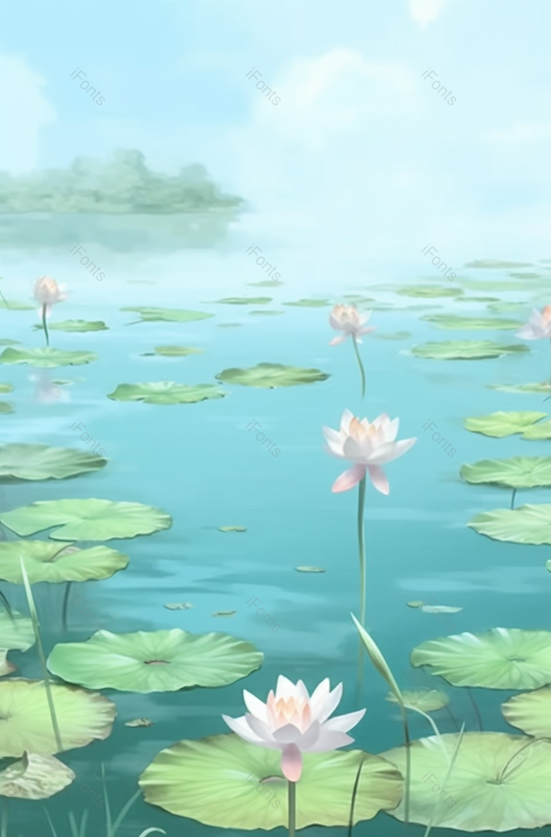 夏日荷叶荷花绽放工笔插画绿色背景,插画/手绘图,插画/手绘图库,插画/手绘图下载,插画/手绘